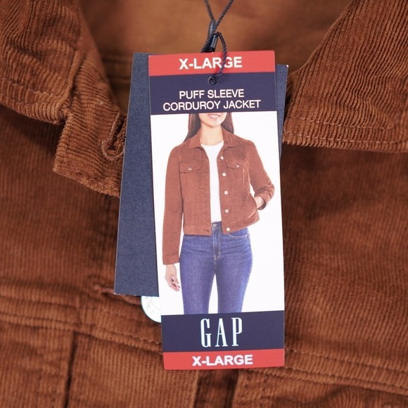 Gap Corduroy Jacket Womens XL Brown Puff Sleeve Emperador Fall Layering Trucker - Picture 4 of 13